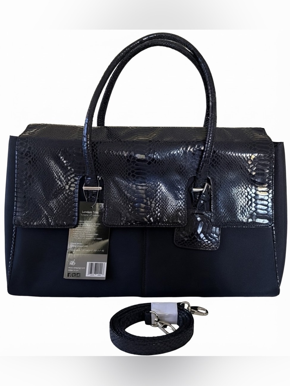 Textured Black Satchel Bag with Removable Shoulder Strap